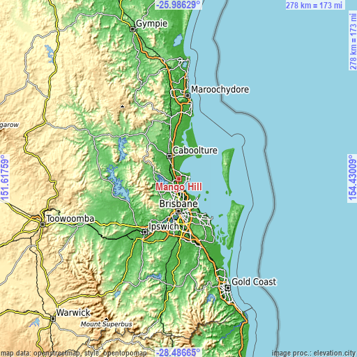Topographic map of Mango Hill