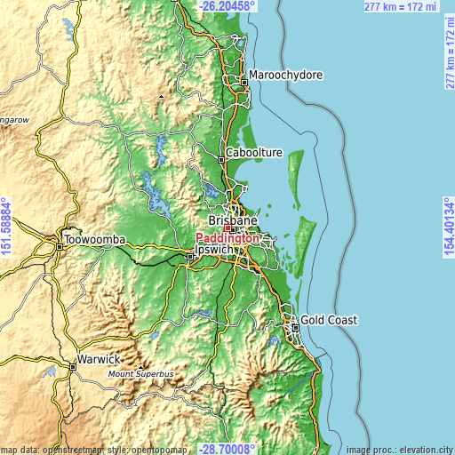 Topographic map of Paddington