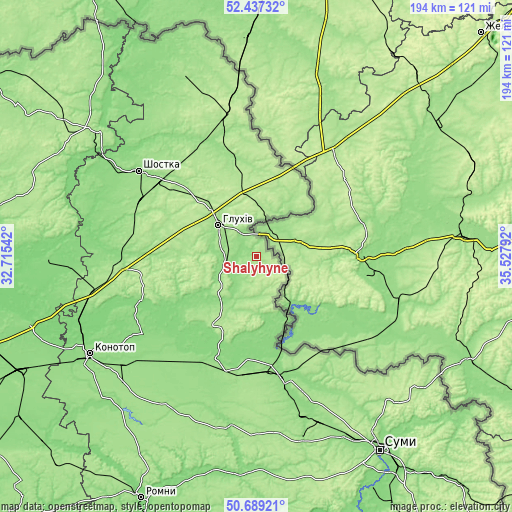 Topographic map of Shalyhyne