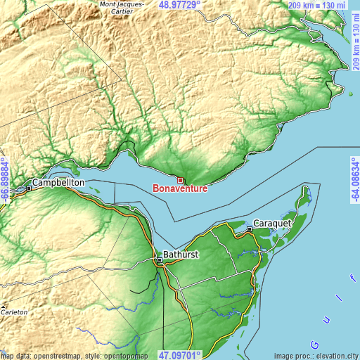 Topographic map of Bonaventure