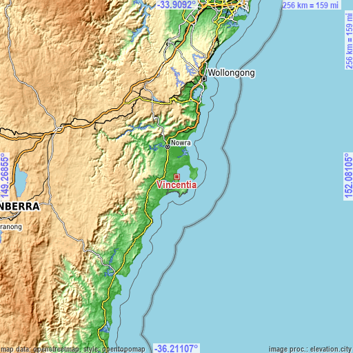 Topographic map of Vincentia