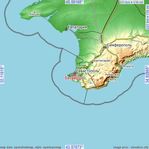 Topographic map of Sevastopol