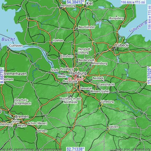 Topographic map of St. Pauli