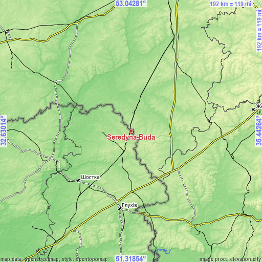 Topographic map of Seredyna-Buda