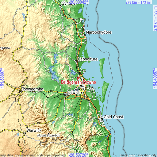 Topographic map of Bridgeman Downs