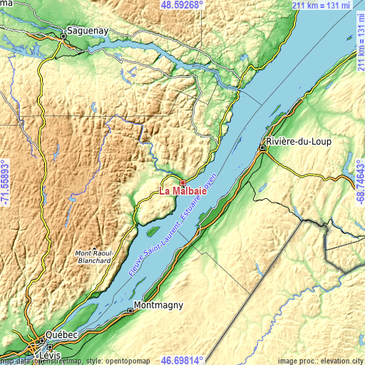 Topographic map of La Malbaie