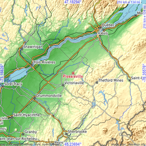 Topographic map of Plessisville
