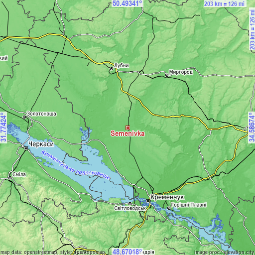 Topographic map of Semenivka