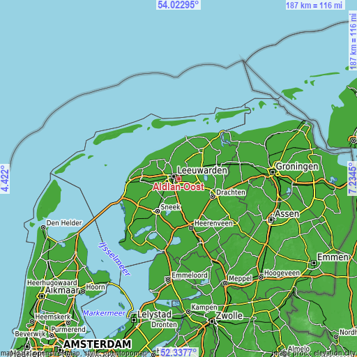 Topographic map of Aldlân-Oost