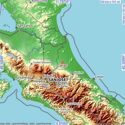 Topographic map of Cariari