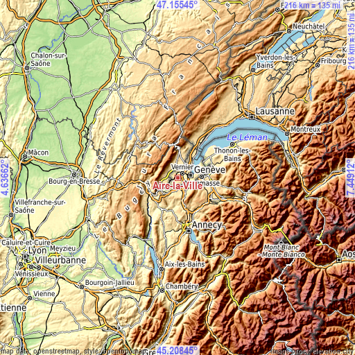 Topographic map of Aire-la-Ville