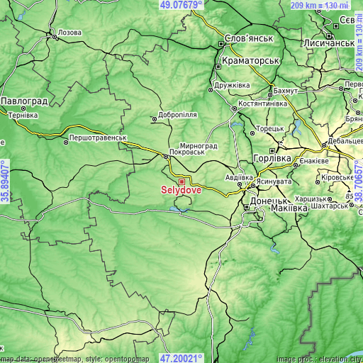 Topographic map of Selydove