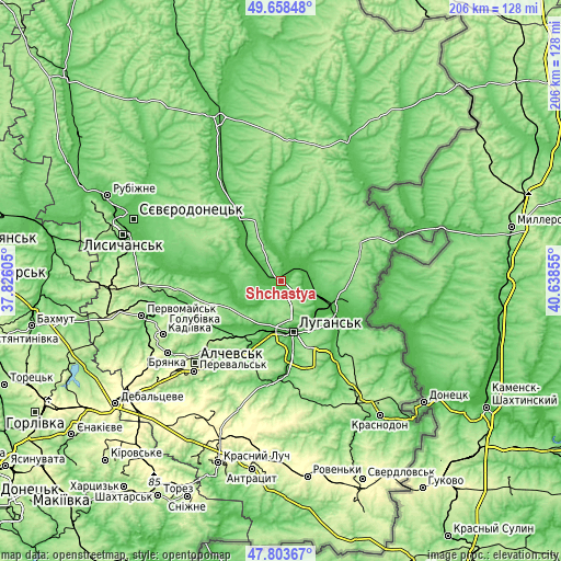 Topographic map of Shchastya