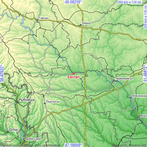 Topographic map of Savran