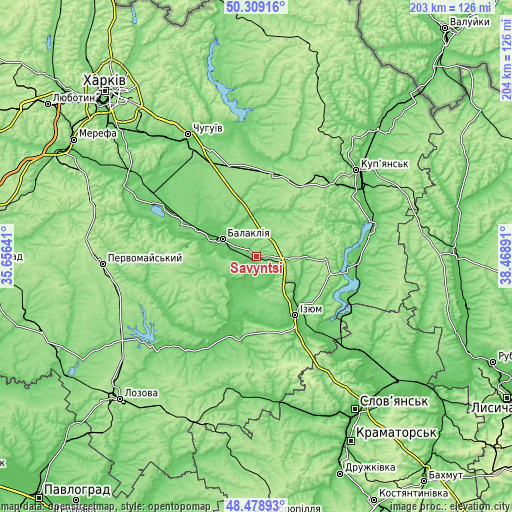 Topographic map of Savyntsi