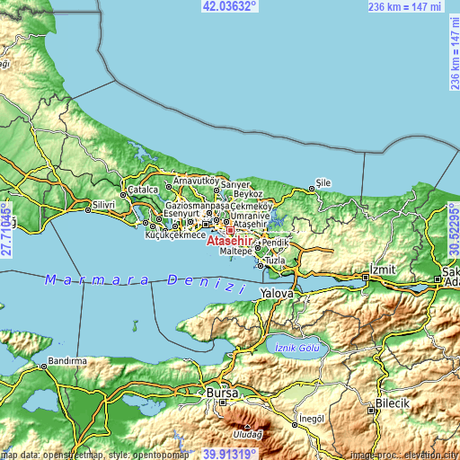 Topographic map of Ataşehir