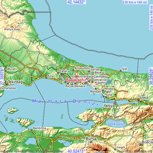 Topographic map of Başakşehir