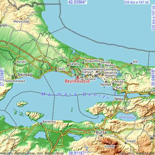 Topographic map of Beylikdüzü