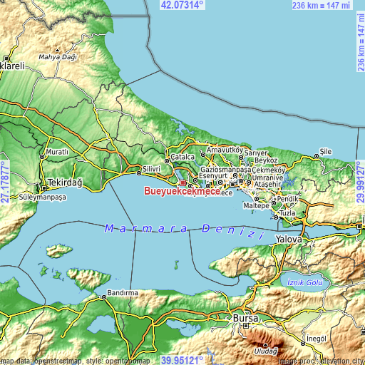 Topographic map of Büyükçekmece