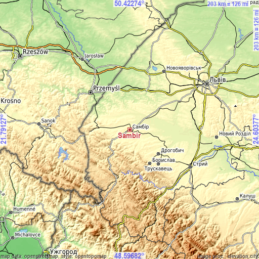 Topographic map of Sambir