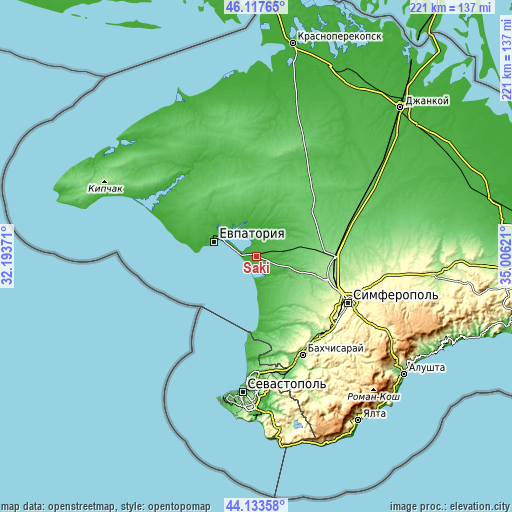 Topographic map of Saki