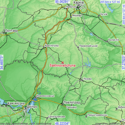 Topographic map of Sakhnovshchyna