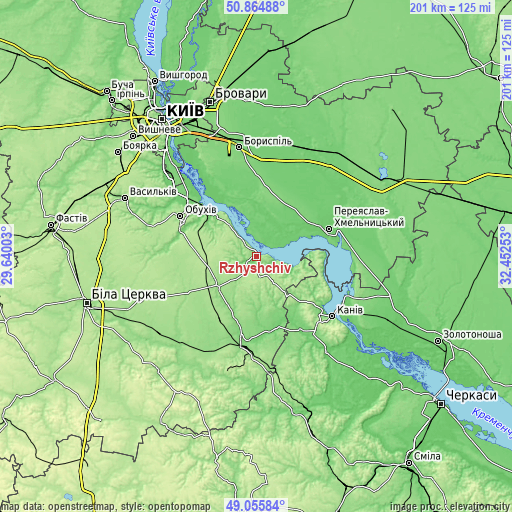 Topographic map of Rzhyshchiv