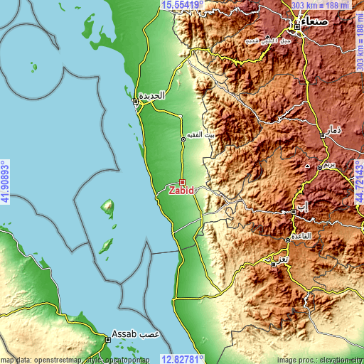 Topographic map of Zabīd