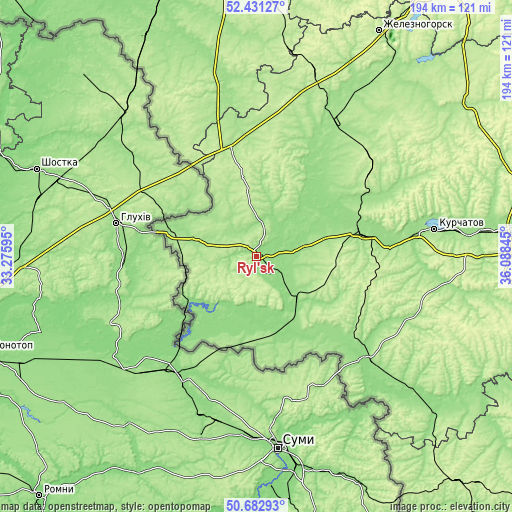 Topographic map of Ryl’sk