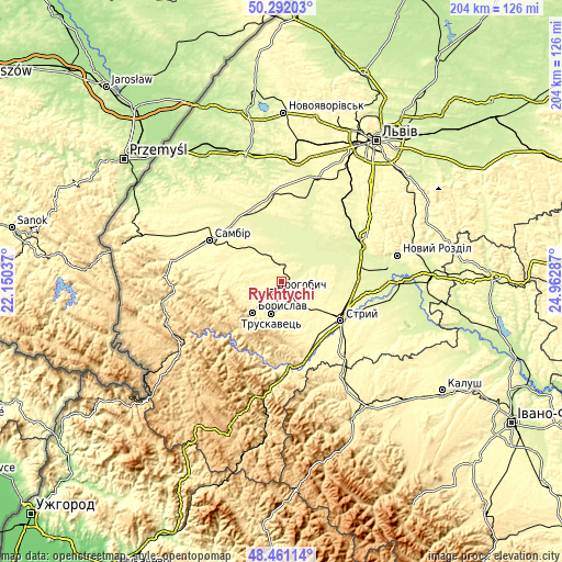 Topographic map of Rykhtychi