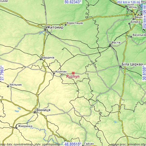 Topographic map of Ruzhyn