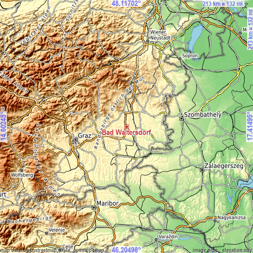 Topographic map of Bad Waltersdorf