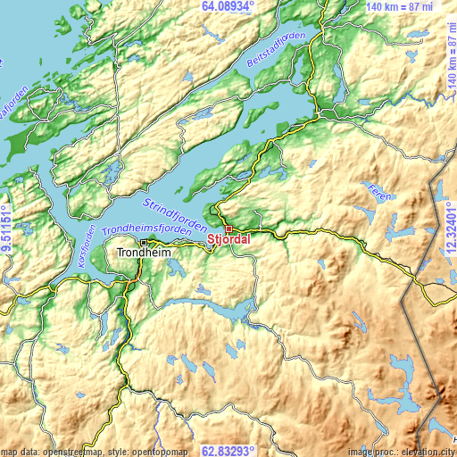 Topographic map of Stjørdal