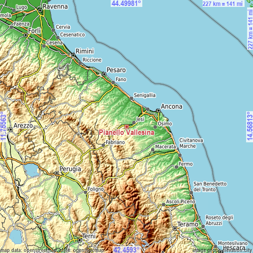 Topographic map of Pianello Vallesina