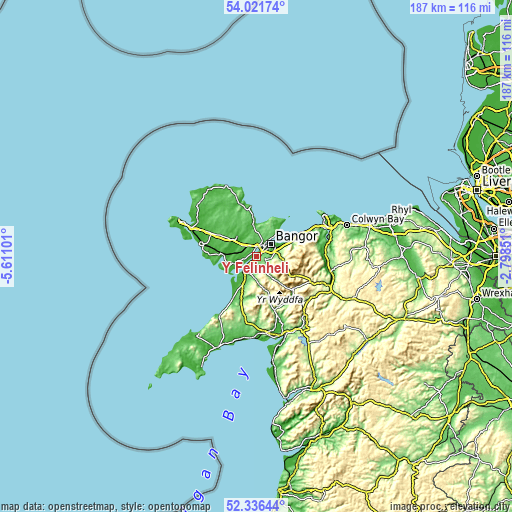 Topographic map of Y Felinheli