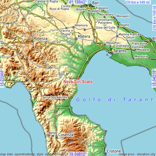 Topographic map of Nova Siri Scalo