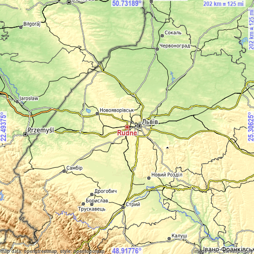 Topographic map of Rudne