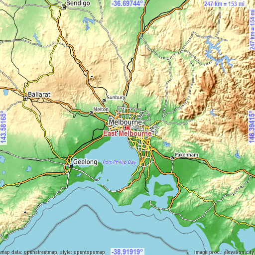 Topographic map of East Melbourne
