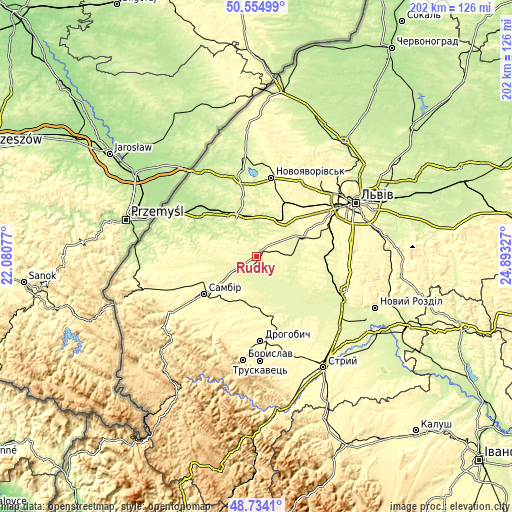 Topographic map of Rudky