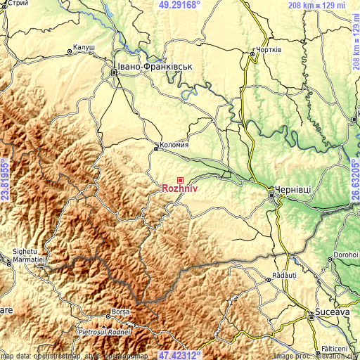 Topographic map of Rozhniv