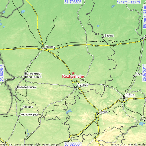 Topographic map of Rozhyshche