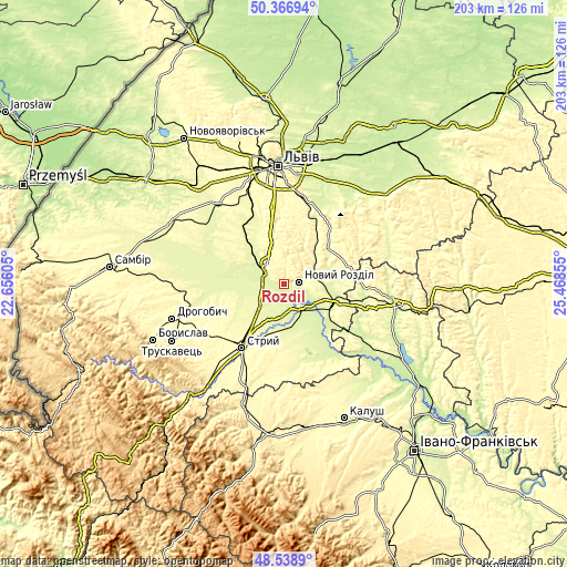 Topographic map of Rozdil