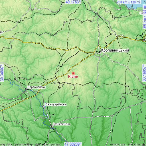 Topographic map of Rivne