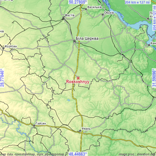 Topographic map of Roskoshnyy