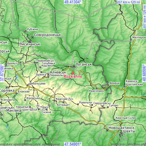 Topographic map of Rozkishne