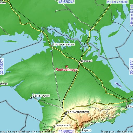 Topographic map of Roskoshnoye