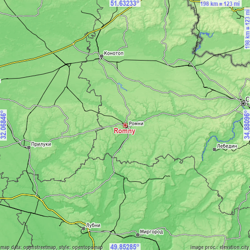 Topographic map of Romny