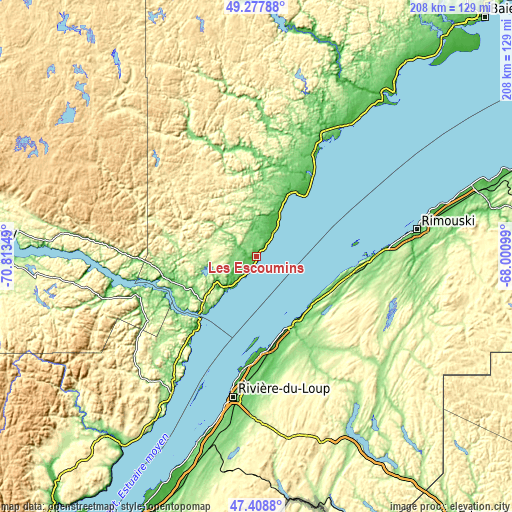 Topographic map of Les Escoumins