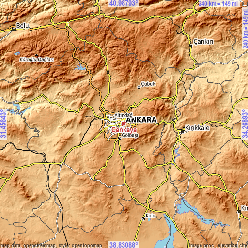 Topographic map of Çankaya