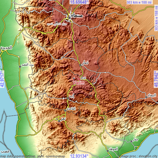 Topographic map of Yarīm